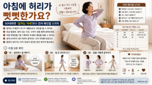 아침마다 허리가 뻣뻣한데 침대 때문이라고 생각하셨나요? 50대 이후 확인할 생활습관 5가지와 7일 기록법, 아침 5분 움직임 루틴을 실제 회복 경험과 함께 정리했습니다.