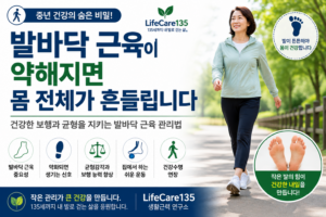 중년 이후 보폭과 건강수명의 관계를 설명하는 LifeCare135 대표 이미지입니다.
